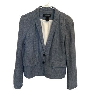 Ann Taylor Blue Linen Blend Blazer Sz L Cropped Lightweight Spring Career Jacket